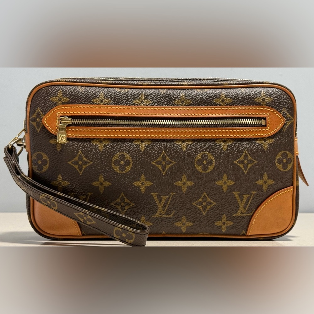 Louis Vuitton Monogram Wristlet Clutch in Brown and Tan